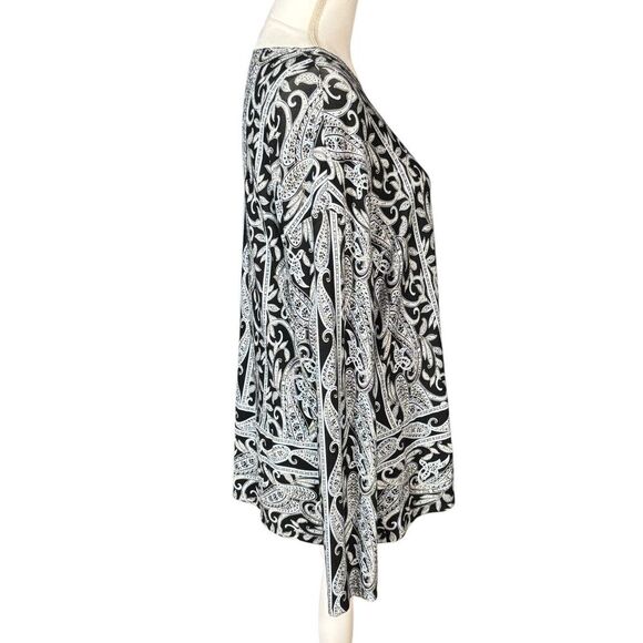 J Jill Wearever Top Size Large Paisley Long Sleeve White Pullover Artsy Classic - Picture 3 of 10
